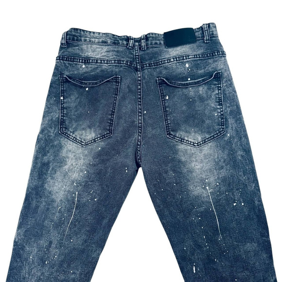Encrypted Men’s Jeans 34x32 Black Distressed Paint Splatter Savage Graphic Denim - Picture 2 of 6